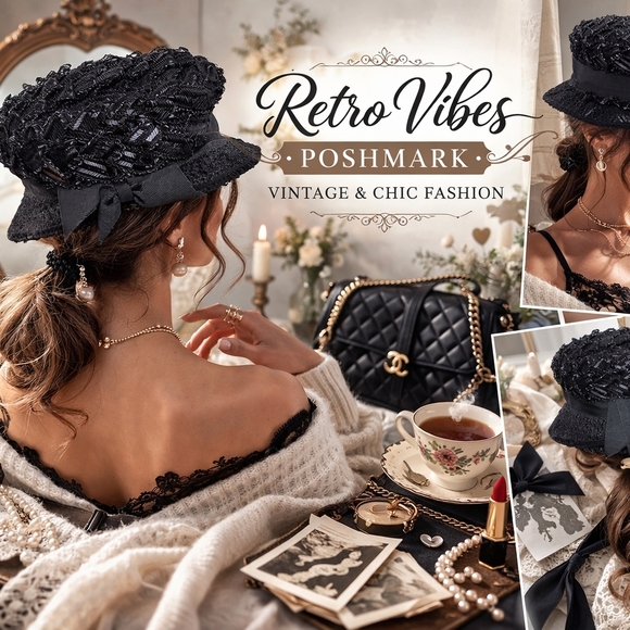 Vintage Black raffia semi Bowler hat‎ main image 6